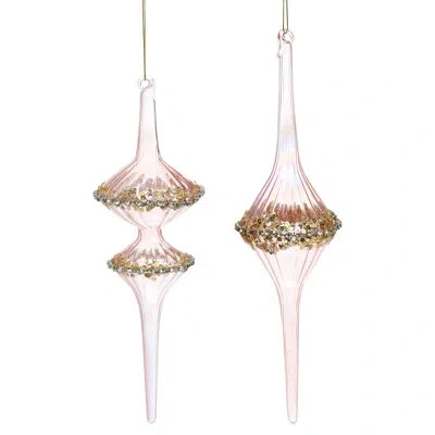 Mark Roberts Crystal Glittered Fluted Ornament 9-10 Inches Set Of 12 In Pink,clear,gold