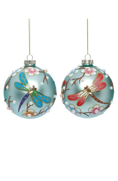 Mark Roberts Dragonfly Floral Ball Ornament, Set Of 6 In Blue
