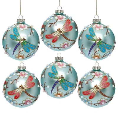 Mark Roberts Dragonfly Floral Ball Ornament, Set Of 6 - 4 Inches In Multi