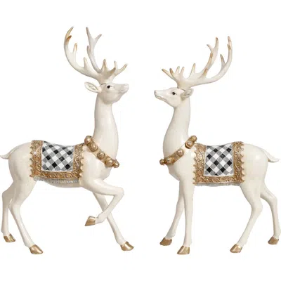 Mark Roberts Elegant Plaid Deer, Set Of 2 In White