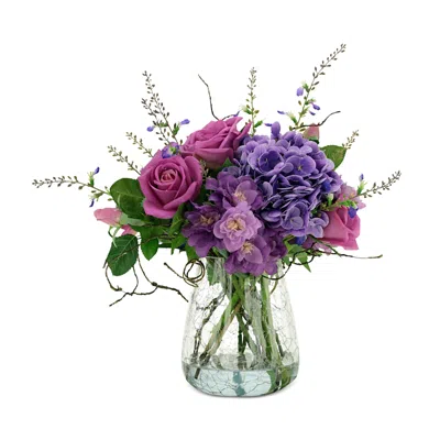 Mark Roberts European Hand Tied Crackle Vase Floral Arrangement In Purple