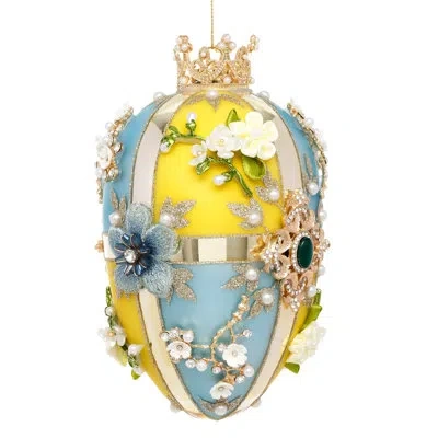 Mark Roberts Faberge Jewel Egg Ornament, Blue Yellow, Quatro - 7 Inches In Yellow;gold;blue