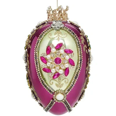 Mark Roberts Faberge Jewel Egg Ornament , Green/purple-  7 Inches