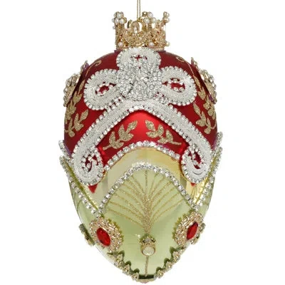Mark Roberts Faberge Jewel Egg Ornament , Green/red  - 7 Inches In White;green;red;gold;silver