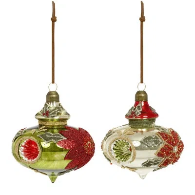 Mark Roberts Fancy Poinsettia Ornaments - 4 Inches Set Of 6 In Green;red;gold