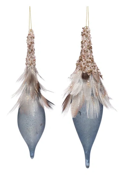 Mark Roberts Feathered Finial Drop Ornament, Set Of 6 In Blue