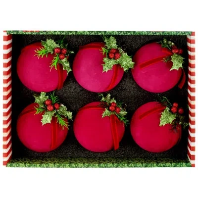 Mark Roberts Festive Bow Holly Ornament, Box Of 6 - 4.5 Inches In Red