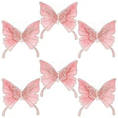 Mark Roberts Festive Butterfly Clip, Set Of 6 – 9 X 3 Inches In Silver;pink