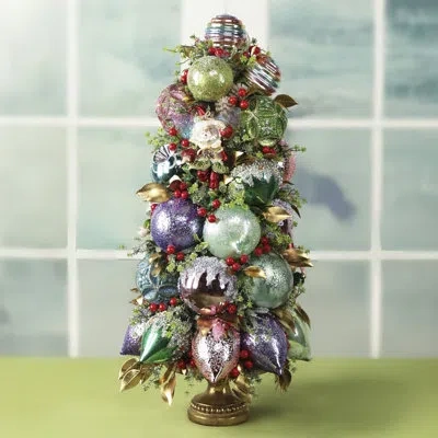 Mark Roberts Festive Cone Topiary In Gold Urn - 29 Inches In Pink;purple;gold;blue;green