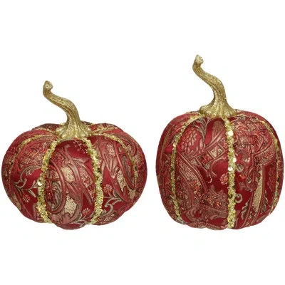 Mark Roberts Floral Burgundy Pumpkin, Set Of 2 - 8 X 5 Inches In Red