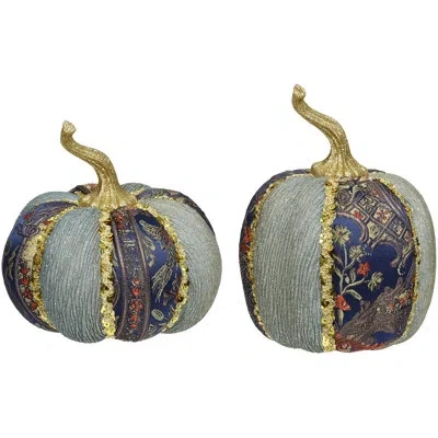 Mark Roberts Floral Glitter Pumpkin, Set Of 2 - 8 X 5 Inches In Multi