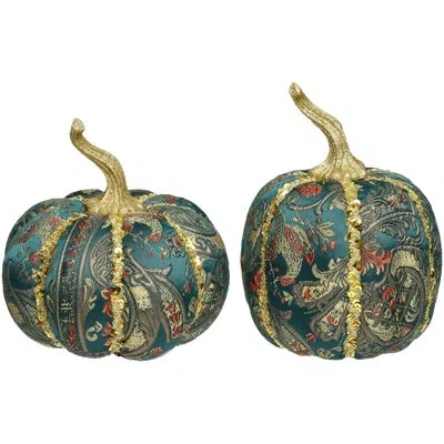 Mark Roberts Floral Green Pumpkin, Set Of 2 - 8 X 5 Inches In Multi