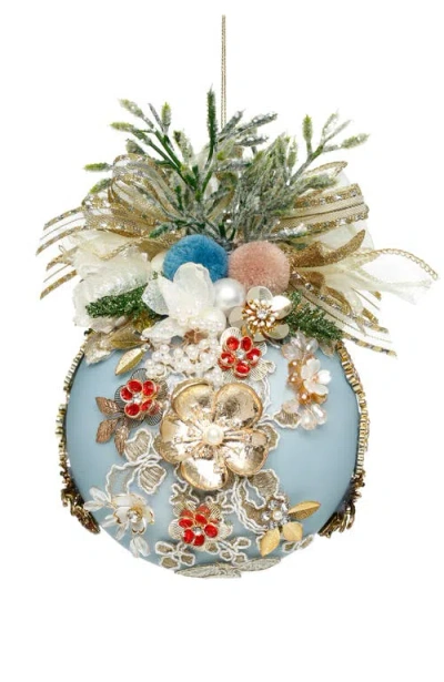 Mark Roberts Floral Jeweled Ball Ornament, Blue