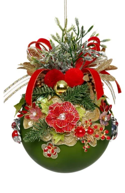 Mark Roberts Floral Jeweled Ball Ornament, Green