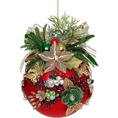 Mark Roberts Floral Jeweled Ball Ornament, Red In Multi