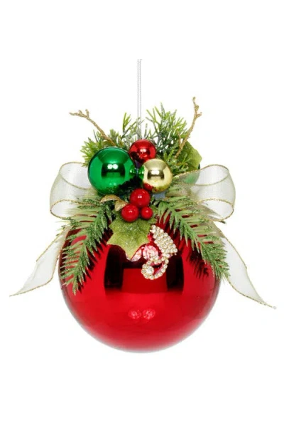 Mark Roberts Floral Jeweled Ball Ornament, Shiny, Red In Multi