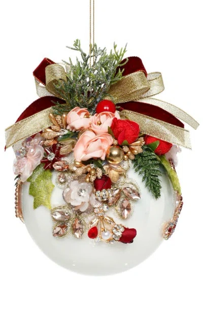 Mark Roberts Floral Jeweled Ball Ornament, White In Multi