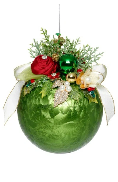 Mark Roberts Floral Jeweled Ornament, Frosted, Dark Green