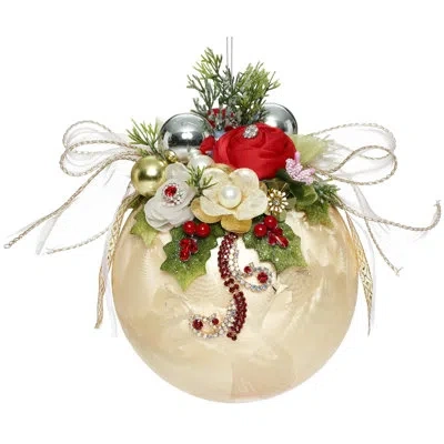 Mark Roberts Floral Jeweled Ornament, Frosted, Gold - 8 Inches In Red;pink;gold;silver;ivory