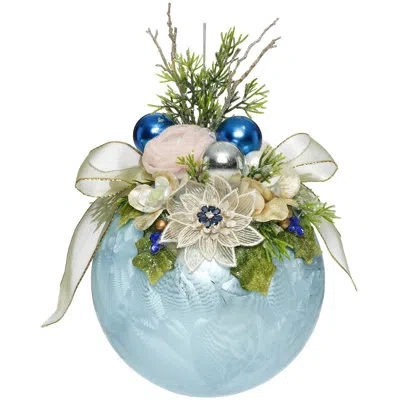 Mark Roberts Floral Jeweled Ornament, Frosted, Light Blue - 8 Inches In Blue;green;pink;gold;ivory
