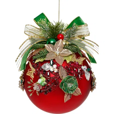 Mark Roberts Floral Jeweled Ornament, Red In Multi