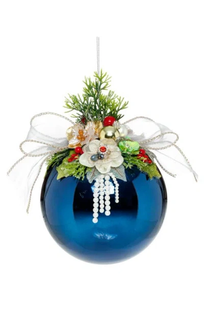 Mark Roberts Floral Jeweled Ornament, Shiny, Dark Blue