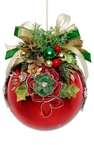 Mark Roberts Floral Jeweled Ornament, Shiny Red