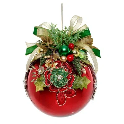 Mark Roberts Floral Jeweled Ornament, Shiny Red -  6 Inches In Multi