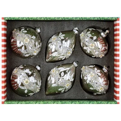 Mark Roberts Floral Lace Ornament, Box Of 6- 4-5 Inches In Silver;gold;white