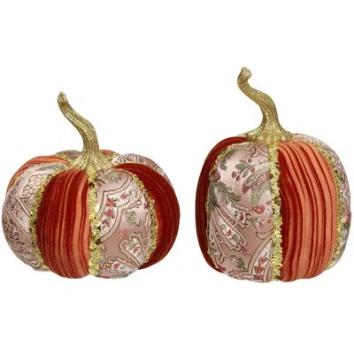 Mark Roberts Floral Orange Pumpkin, Set Of 2 - 8 X 5 Inches In Multi