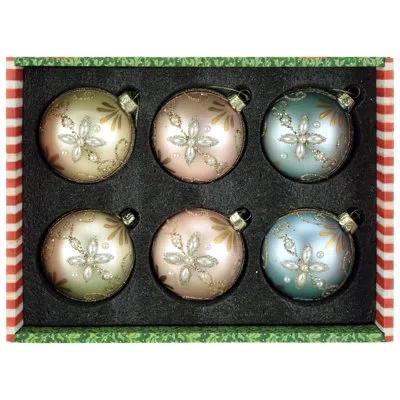 Mark Roberts Floral Pearl Ornament, Box Of 6- 3 Inches In Pink;white;blue