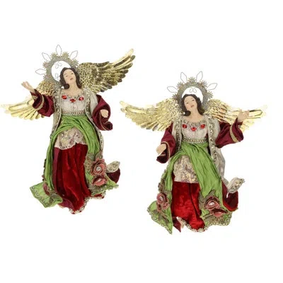 Mark Roberts Flying Angel  - 15 Inches Set Of 2 In Gold;cream;green;red