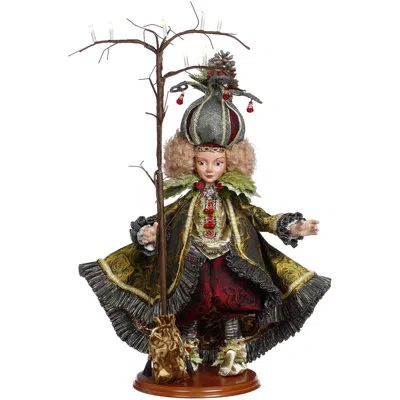 Mark Roberts Forest Elf, Girl With Led Tree - 23 Inches In Yellow,brown,gray,red