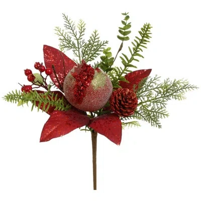 Mark Roberts Frosted Pomegranate Pick - 14 Inches Set Of 6 In Green;red