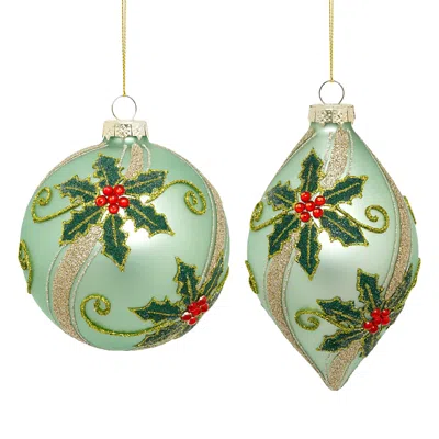 Mark Roberts Glass Holly Berry Ornaments, Set Of 6 In Green
