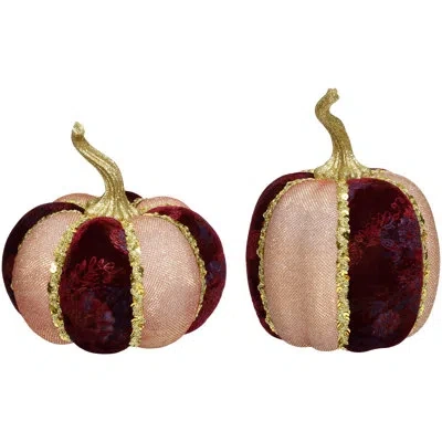 Mark Roberts Glitter Burgundy/pink Pumpkin, Set Of 2 - 8 X 5 Inches In Multi