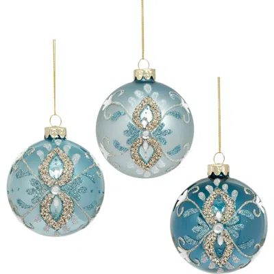 Mark Roberts Glitter Floral Ornament, Set Of 12 In Blue