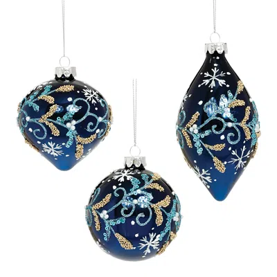 Mark Roberts Glitter Snowflake Ornaments, Set Of 6 In Blue