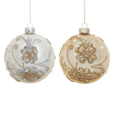 Mark Roberts Glittered Floral Ornament, Set Of 6 In Multi