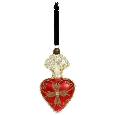 Mark Roberts Glittered Heart Ornament - 5 Inches Set Of 12 In Black;red;gold