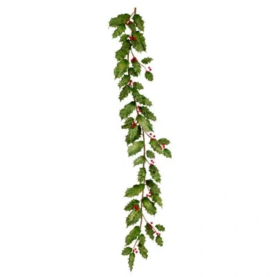 Mark Roberts Glittered Holly Leaves Garland - 72 Inches Set Of 2 In Green;red