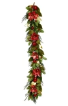 Mark Roberts Glittered Magnolia Garland In Red