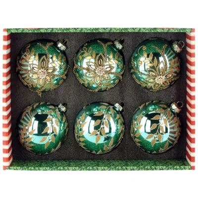 Mark Roberts Gold Leaf Trim Balloon Ornament, Box Of 6 - 4 Inches In Green