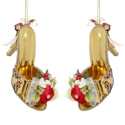 Mark Roberts Gold Shoe, Slip-on With Flowers Ornament - 3 X 7 Inches Set Of 2