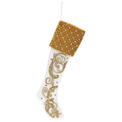 Mark Roberts Gold White Scroll Stocking - 25 Inches In White;gold