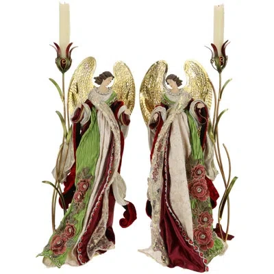 Mark Roberts Guardian Angel Candle Holder - 27.5 Inches Set Of 2 In Gold;green;red;beige