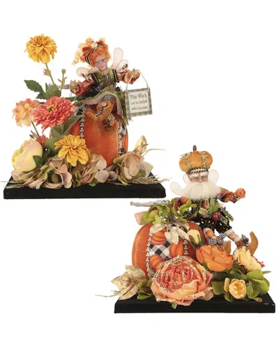 Mark Roberts Handmade Set Of 2 Pumpkins And Fairy Tablescape In Orange