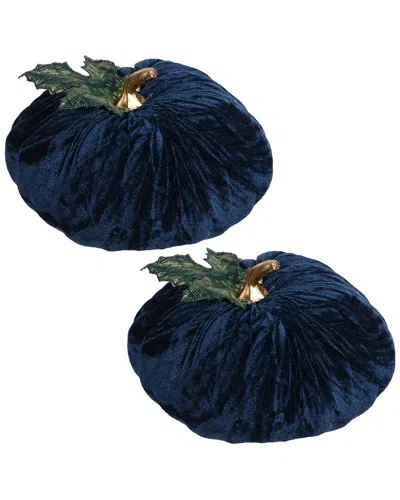 Mark Roberts Handmade Set Of 2 Velvet Pumpkins Large - 10 X 6in In Blue