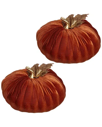 Mark Roberts Handmade Set Of 2 Velvet Pumpkins Large - 10 X 6in In Red