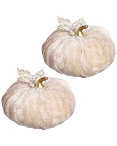 Mark Roberts Handmade Set Of 2 Velvet Pumpkins Large - 10 X 6in In Neutral